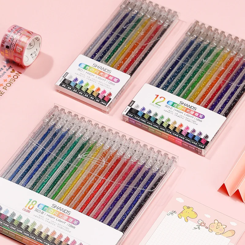 

8/12 PCS Colored Gel Pens Set Kawaii Handbook 1.0 MM Ballpoint Pen Flash Pen For Journal Cute School Stationary Supplies
