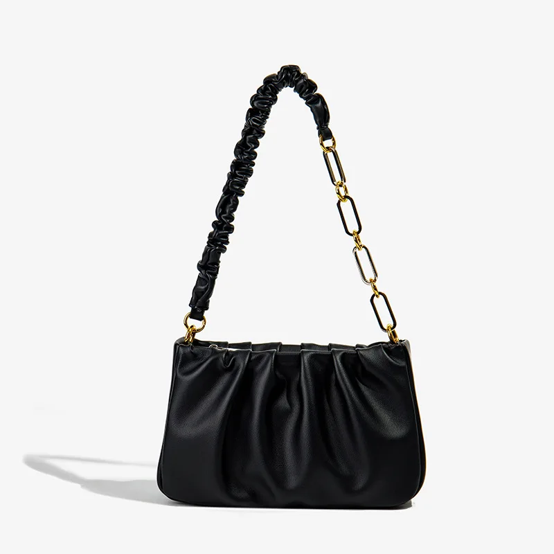 2023 Large Capacity Handbag For Women Korean Simple Solid Tote Bag Female Fashion PU Leather Hollow Chain Pleated Shoulder Bag