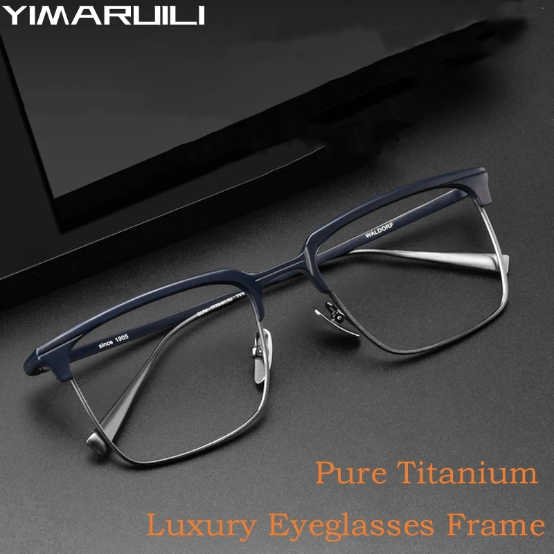 YIMARUILI High End Fashion Retro Square Business Pure Titanium Eyewear Optical Prescription Luxury Eyeglasses Frame Men S1905