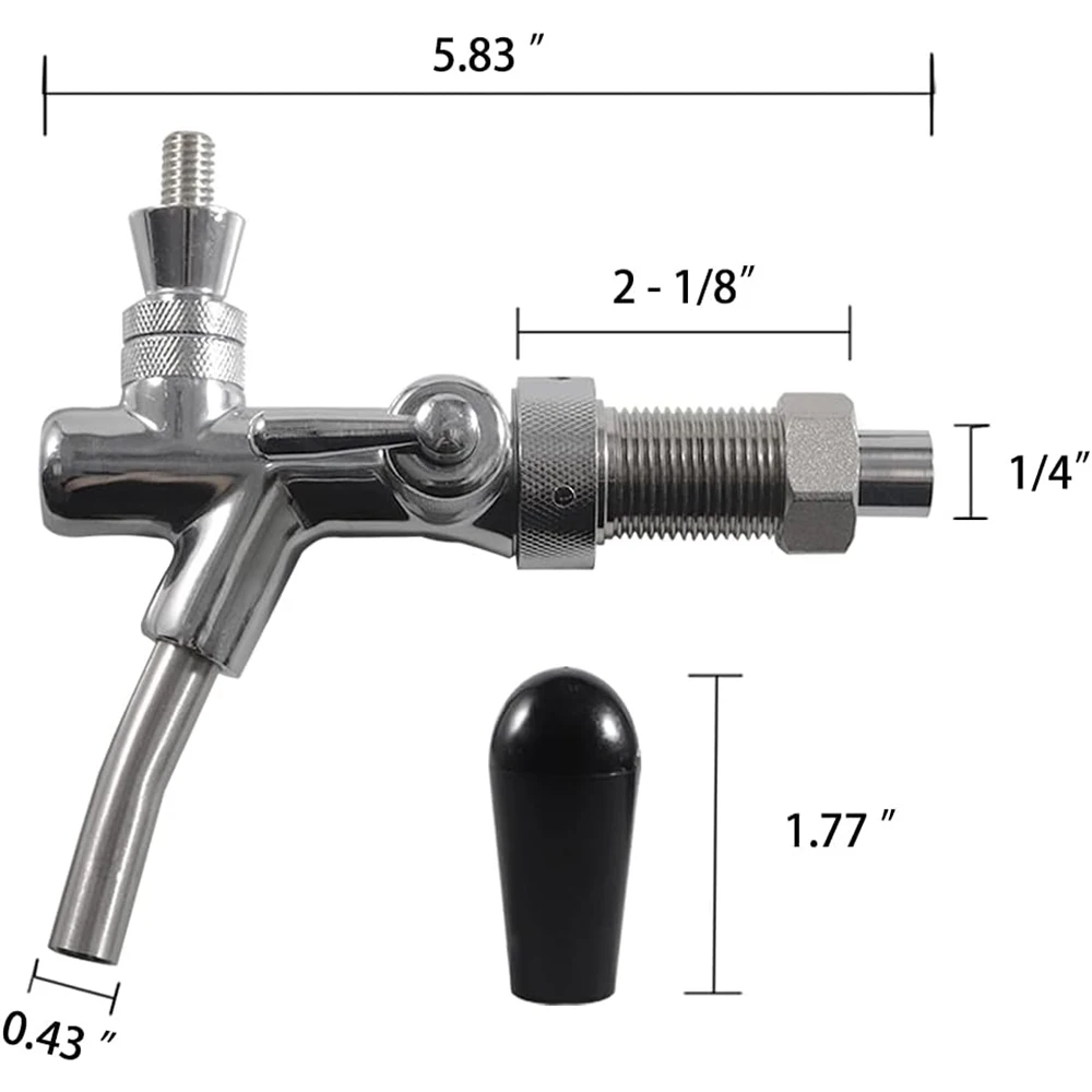 Регулируемый пивной кран MUGLIO хвостовик хромированный с шаровым замком