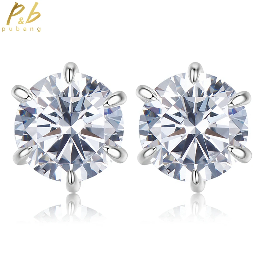 

PuBang Fine Jewelry 925 Sterling Silver 8MM Round Sapphire Created Moissanite Stud Earrings for Women Anniversary Gift Wholesale