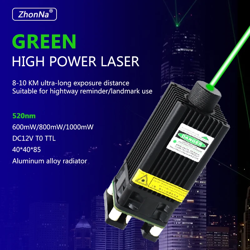 

1000mW 520nm Green Light Beam Laser Visible Light Adjustable Focus Highway Warning Diode Laser Module With TTL Modulation