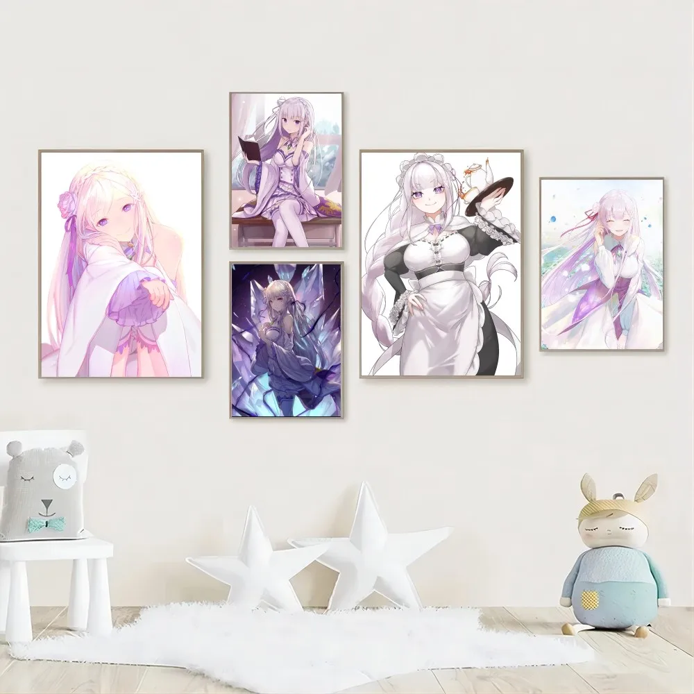Аниме Re0 Zero-starting Life In Another World Emilia Hd Плакат Настенное Искусство Для Домашней