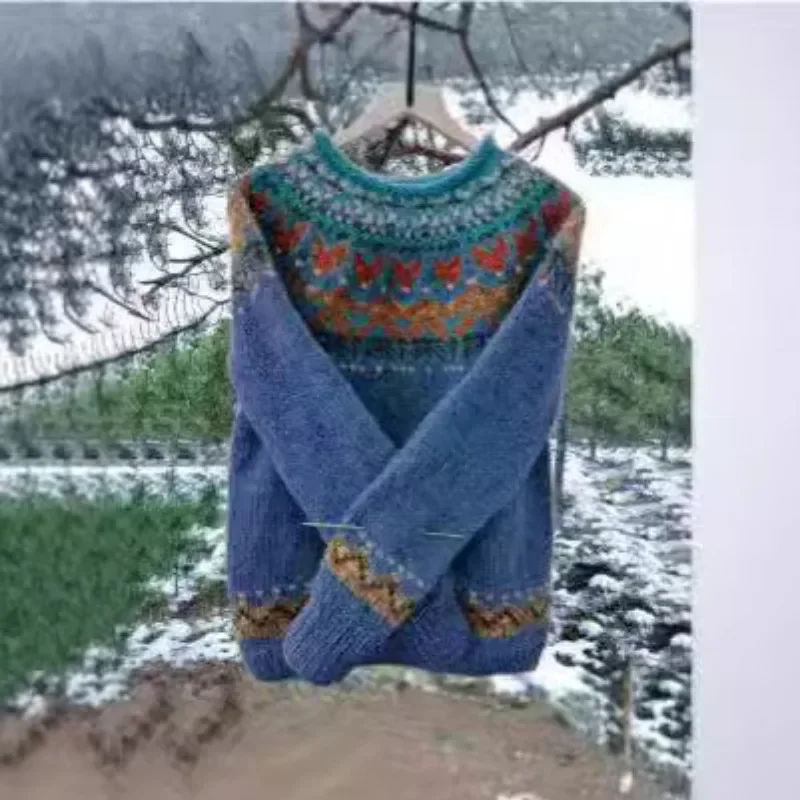 Свитер оверсайз 2024 модный джемпер с круглым вырезом вязаный свободный