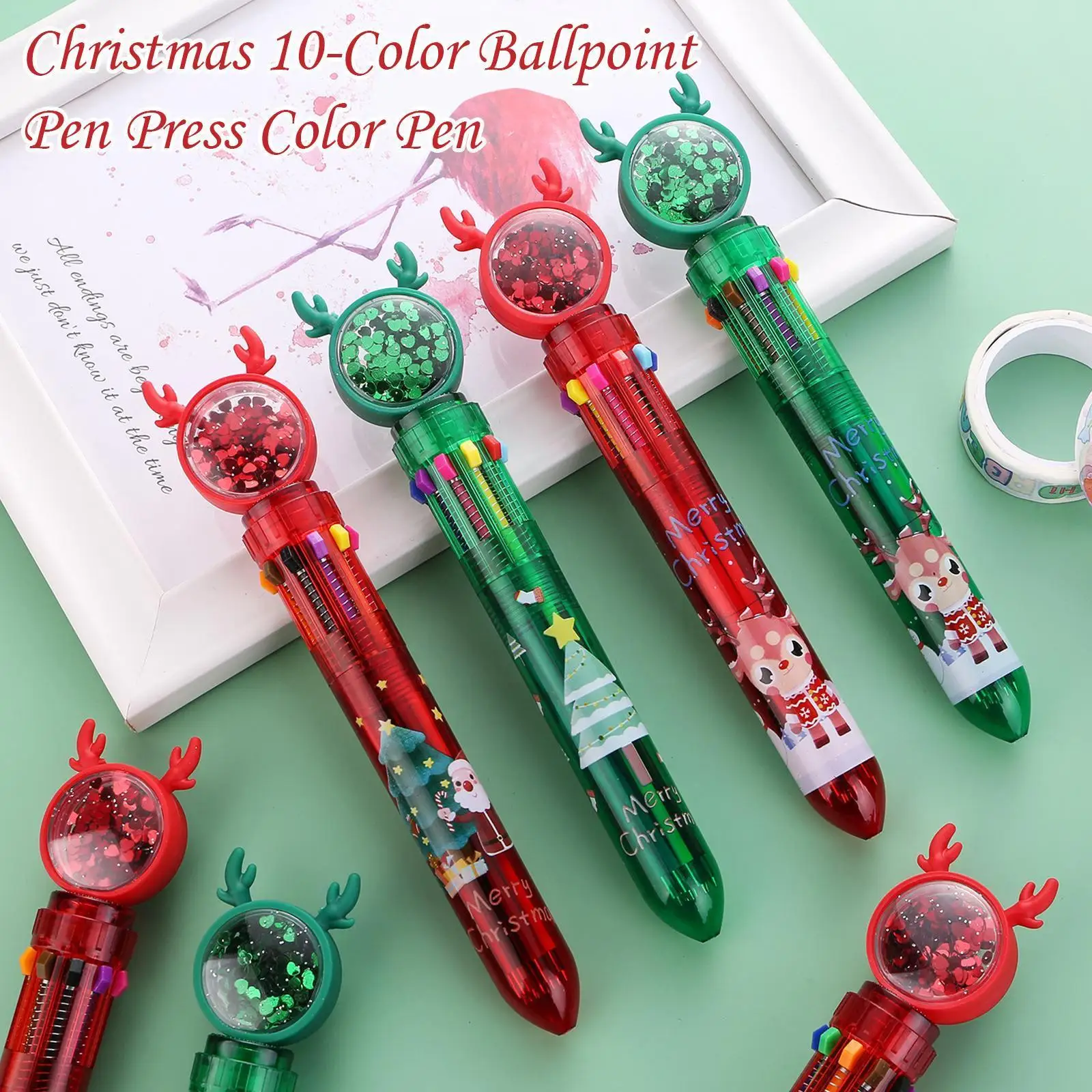 

10 шт., Рождественская шариковая ручка, 10 цветов