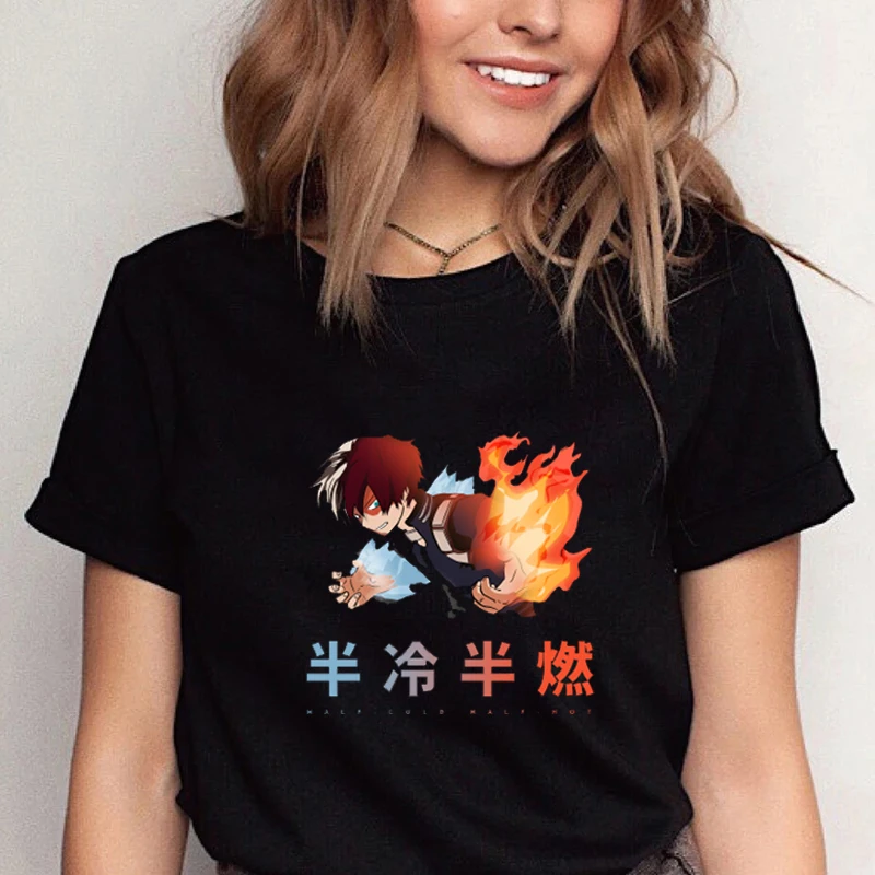 

Kawaii My Hero Academia All T Shirt Japanese Anime Shoto Todoroki Graphic Pure Cotton Tee Crew Neck Fashion Anime Clothes