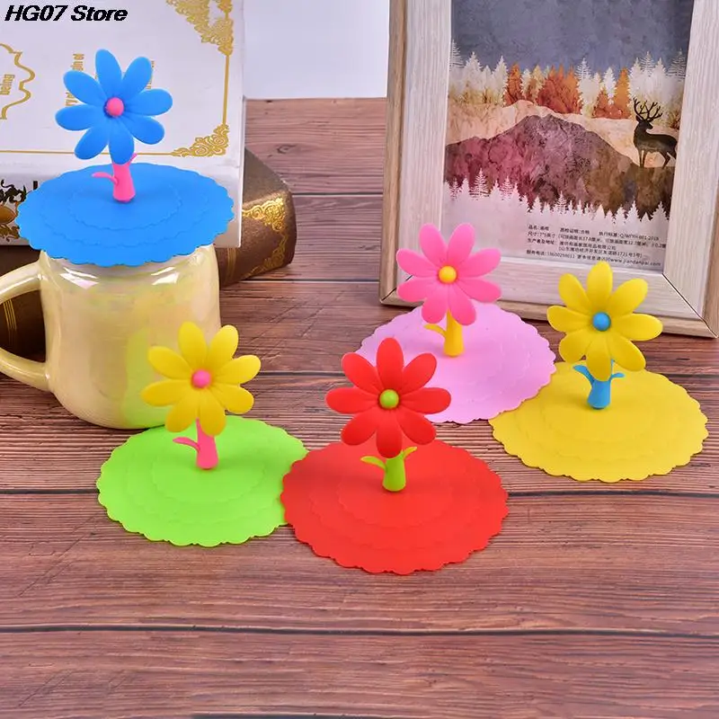 Cute Flowers Adorn Water Drinking Cup Lid Silicone Anti-dust Bowl Cover Cup Seals Glass Mugs Cap Cups Lid-silicon