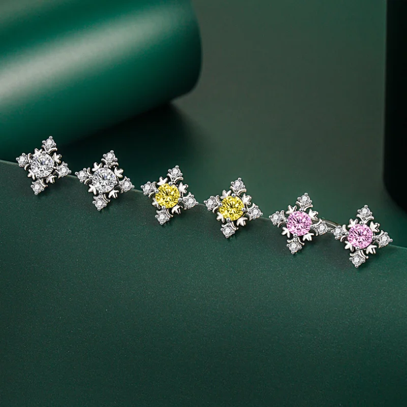 

ANGLANG Luxury Snowflake Cubic Zirconia Dangle Earrings Women White/Pink/Yellow Simple Elegant Earrings Wedding Trendy Jewelry