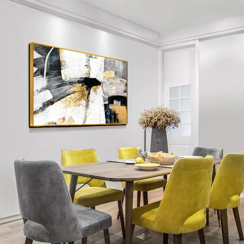 Одиночная Настенная роспись черный белый золотой лист ручная работа картина