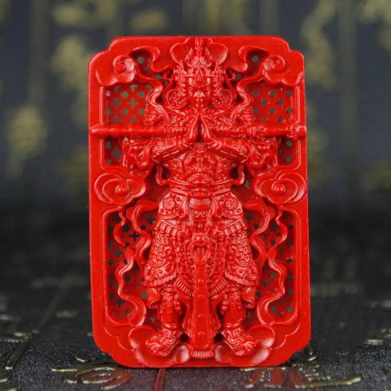 Ожерелье с подвеской из натурального красного лака с резьбой в циннабаре