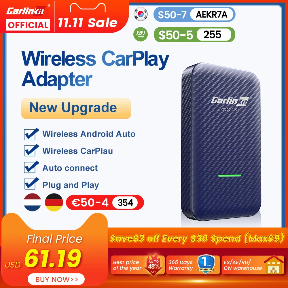 Продажа CarlinKit беспроводной Android автомобильный адаптер CarPlay Apple CarPlay донгл автоматическое подключение для VW Toyota Honda Audi Benz Mazda Fiat