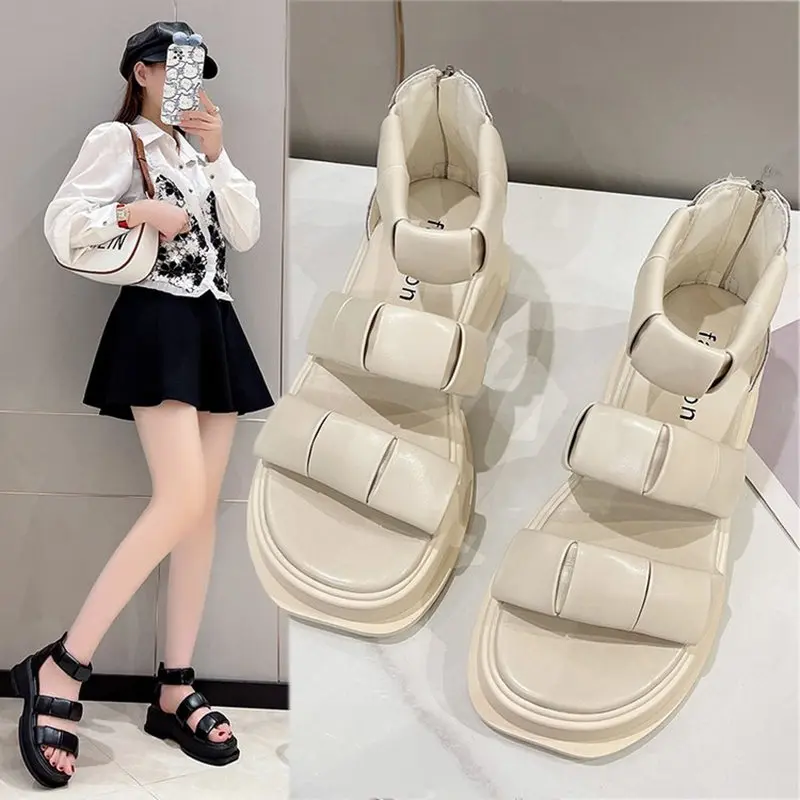 

2023 High Heels Gladiator Sandals Woman Open Head Sexy Block Heel Platform Shoes Summer Buckle Size 35-40 Women Sandals