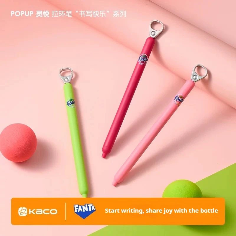 Фото Ручка KACO x Fanta Collab LingYue Pop-up, эстетичная, 0,5 мм, черные чернила, с боковым нажатием, летняя пастельная ручка для ведения дневников, офисных работ и подписи документов. №2