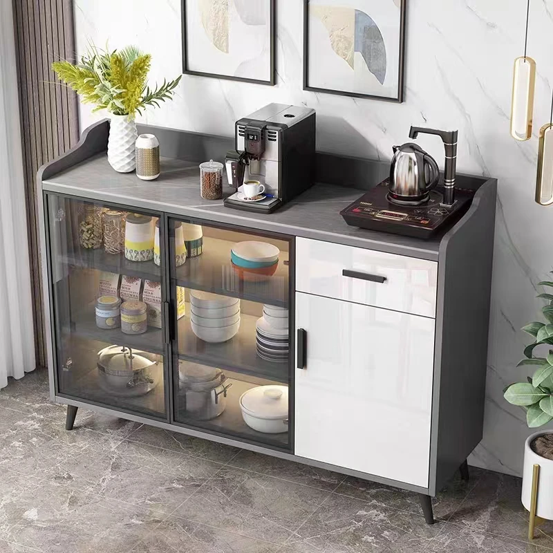 

Tall Kitchen Cabinet Storage Sideboard Glass Black Food Pantry Cabinet Wine Cabinet Meuble Cuisine Luxury Kitchen Furniture