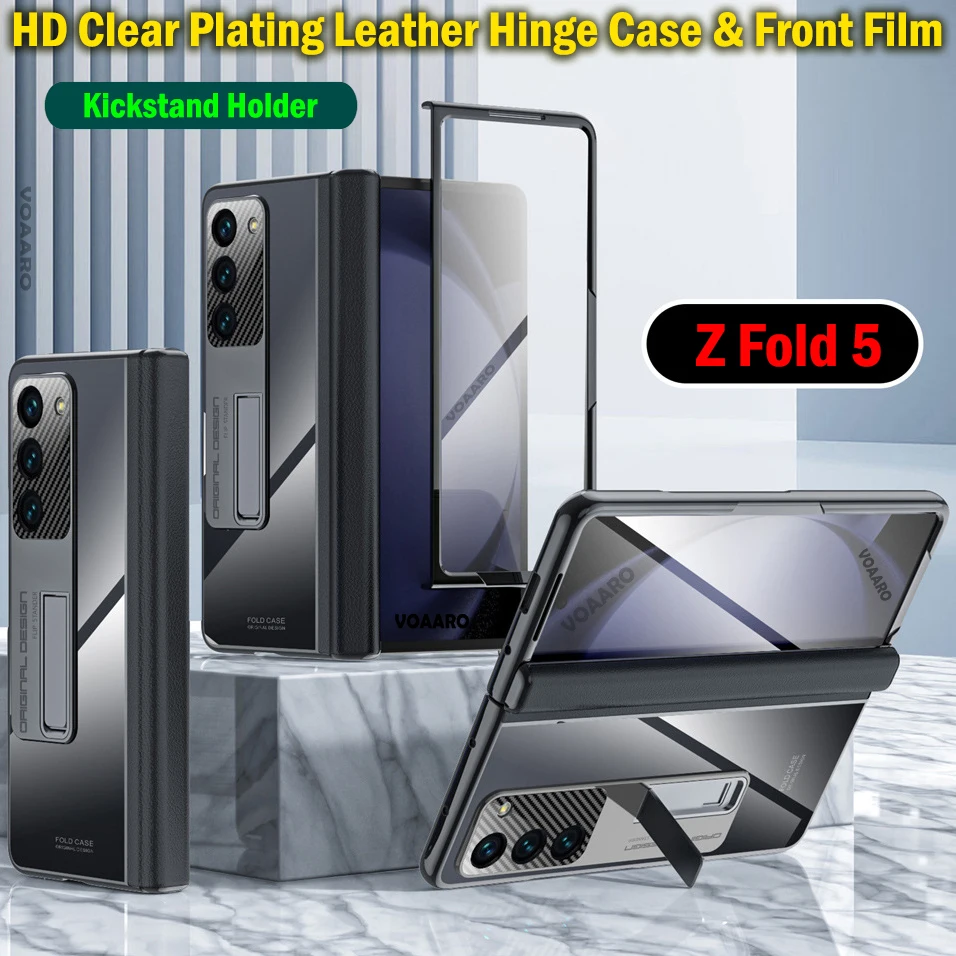 

Прозрачный чехол HD с покрытием для Samsung Galaxy Z, складной чехол с 5 петлями для Samsung Z, Fold 5, кожаный чехол с откидной подставкой и передней пленкой
