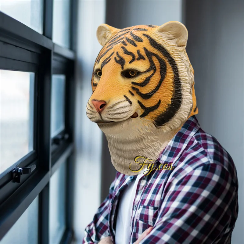 Маска Тигровая Мужская для косплея на Хэллоуин латексная тушь ресниц с животными