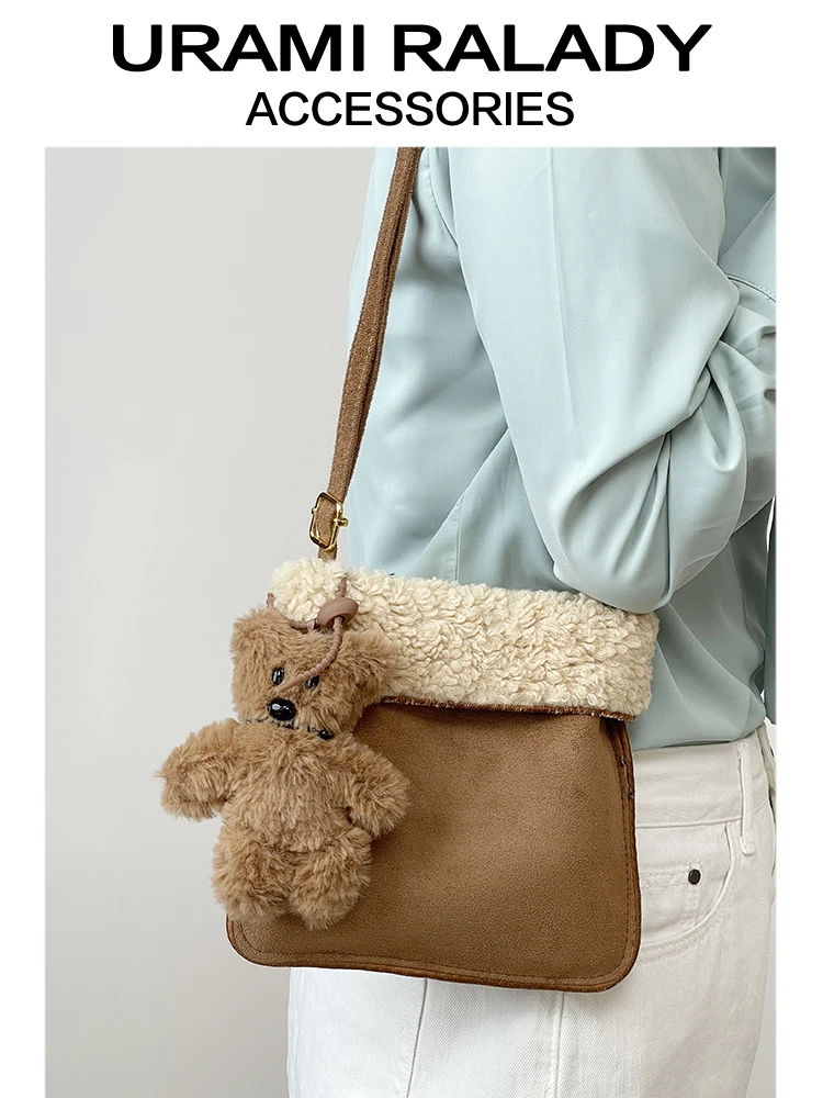 Ur осенне-зимняя милая сумка-ведро из овечьей шерсти маленькая женская сумка