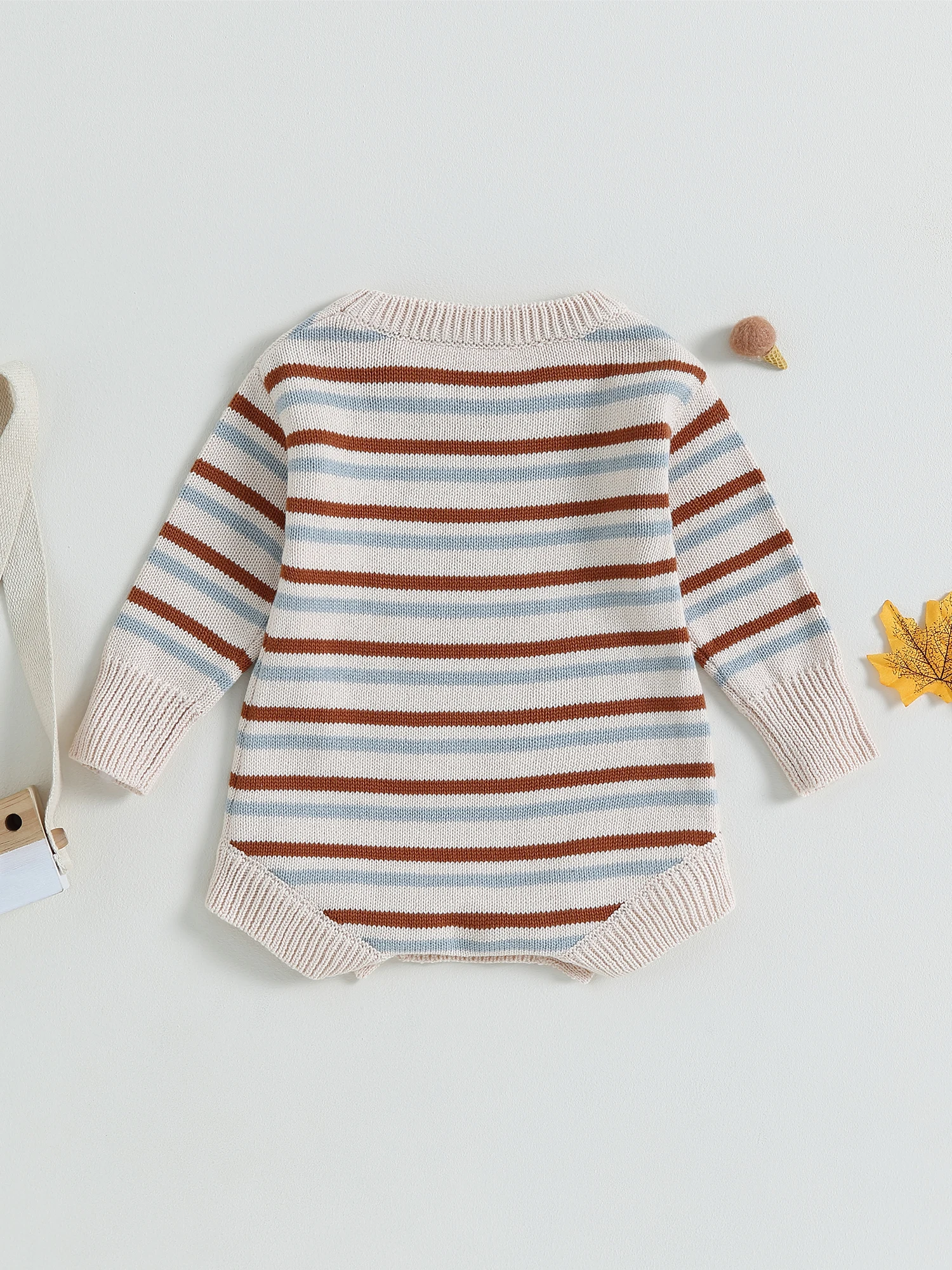 

Adorable Baby Girl Autumn Outfit Long Sleeve Striped Romper with Crewneck - Perfect Newborn Toddler Clothes for Fall Season