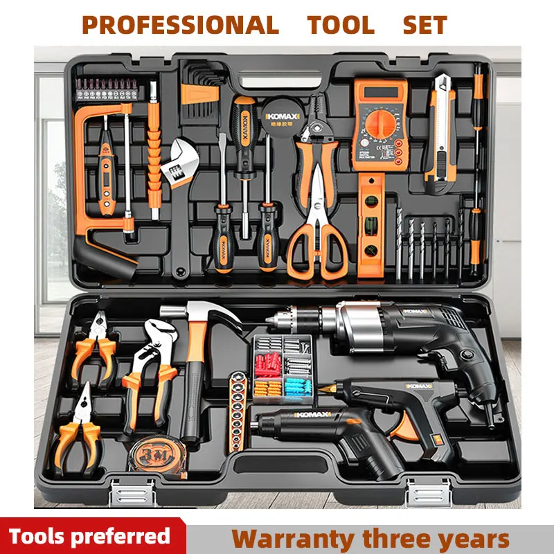 Home Improvement and Tools Set with Drill Tool Box Professional Hand Power Tools Set Electrician Complete Tool Kit Full Toolbox