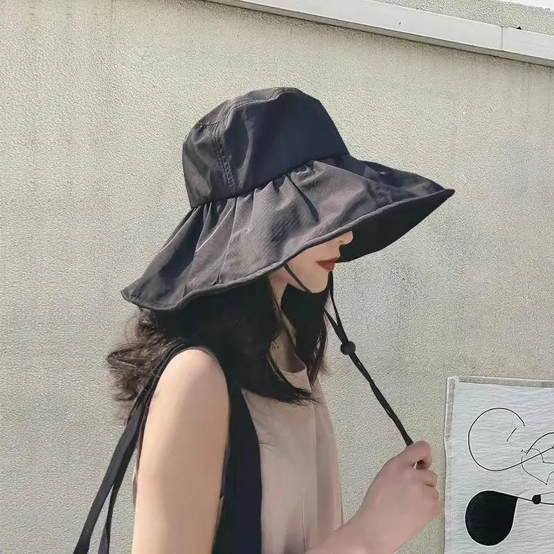 

Fashion Women Sun Protection Beach Cap Spring Summer Sunscreen Hat Big Brim Bucket Hat Edge Anti-ultraviolet Uv Sun Hat UPF 50+