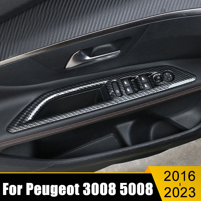 

For Peugeot 3008 5008 GT 2016 2017 2018 2019 2020 2021 2022 2023 Hybrid Car Window Glass Lift Switch Panel Button Cover Stickers