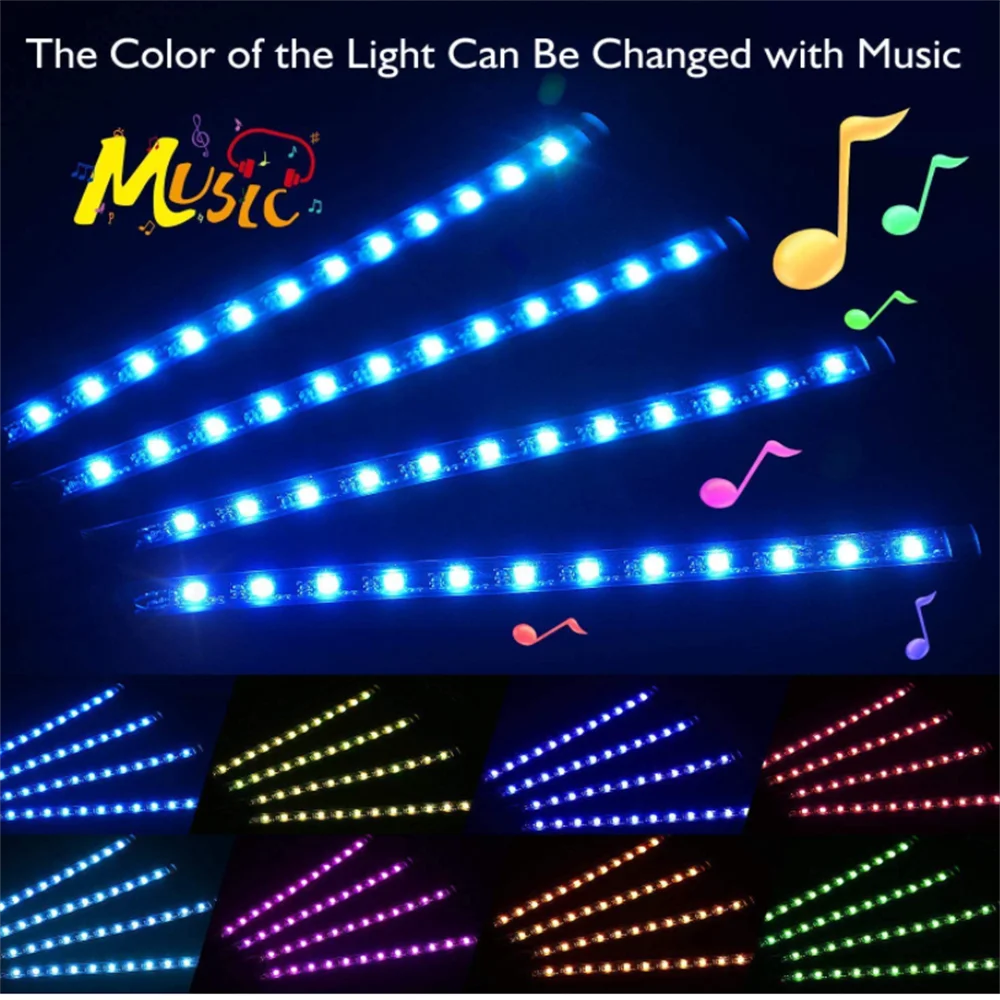 Дешево Светодиодная ленсветильник RGB для салона автомобиля, декоративная лампа для создания атмосферы с дистанционным голосовым управлением, 4 х45 ...