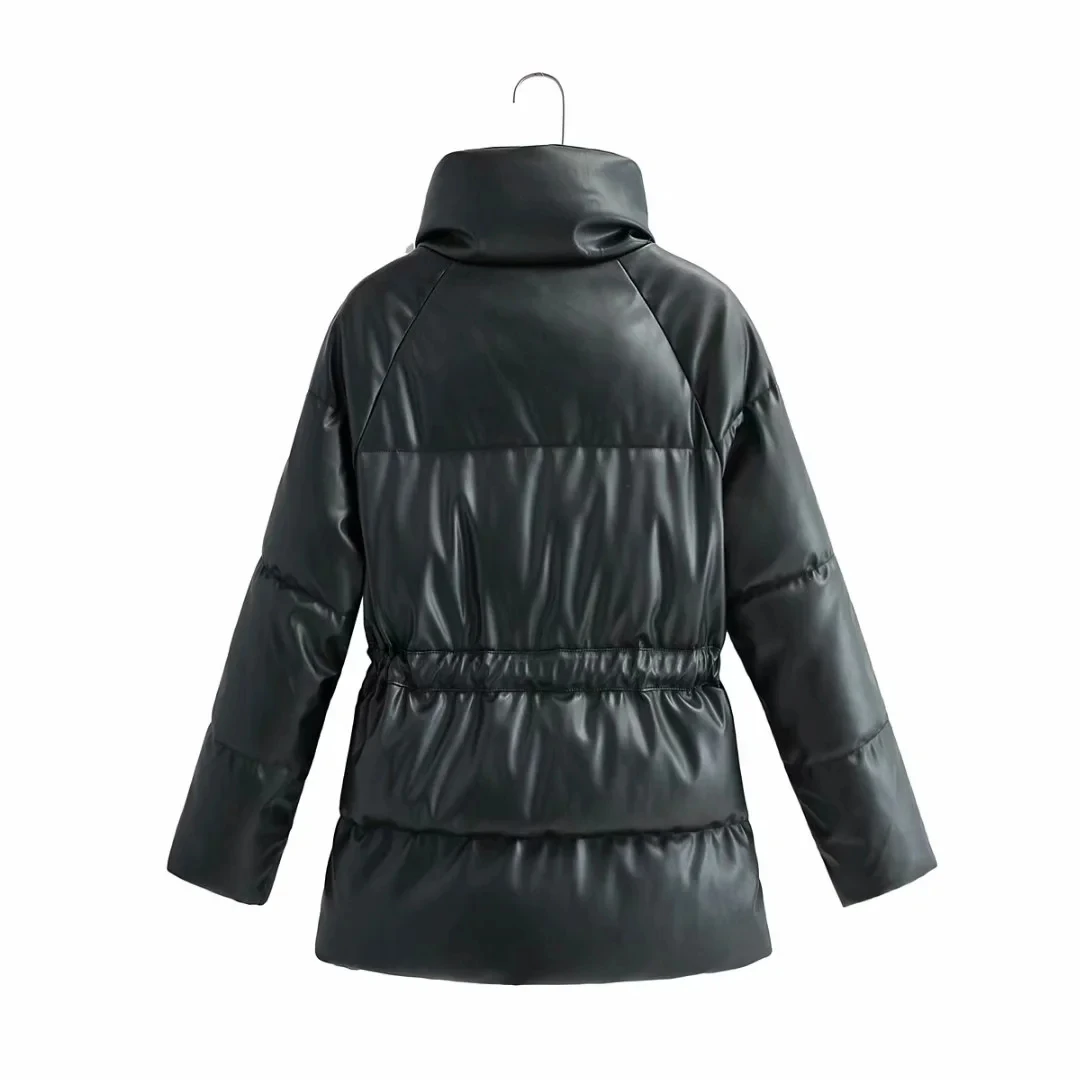 Winter black Padded PU jacket women faux leather coat Warm Long Sleeve Outwear Motorcycle Jacket female winter parka