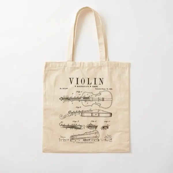 

Violin Old Vintage Patent Drawing Print Canvas Bag Handbag Designer Ladies Fabric Grocery Reusable Casual Foldable Unisex Women