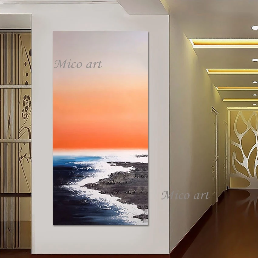 

Sunset Painting Acrylic Art Canvas Abstract Beach Natural Scenery Wall Picture Frameless Palette Knife Seascape Oil Painting