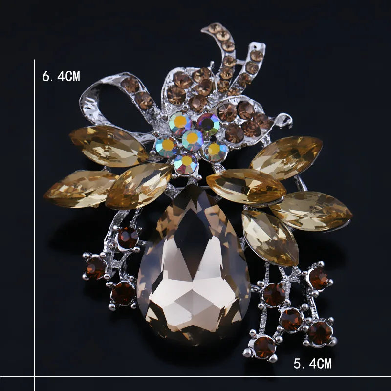 Высококачественные хрустальные модные броши с покрытием из сплава шелковые