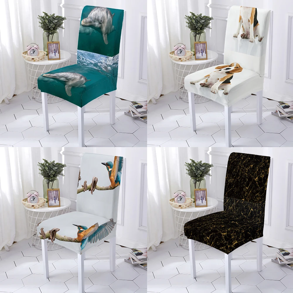 

Чехол на сиденье с изображением животных, удаляемое пятностойкое покрытие из спандекса для кухни, банкета, свадьбы, ужина, ресторана, красот...