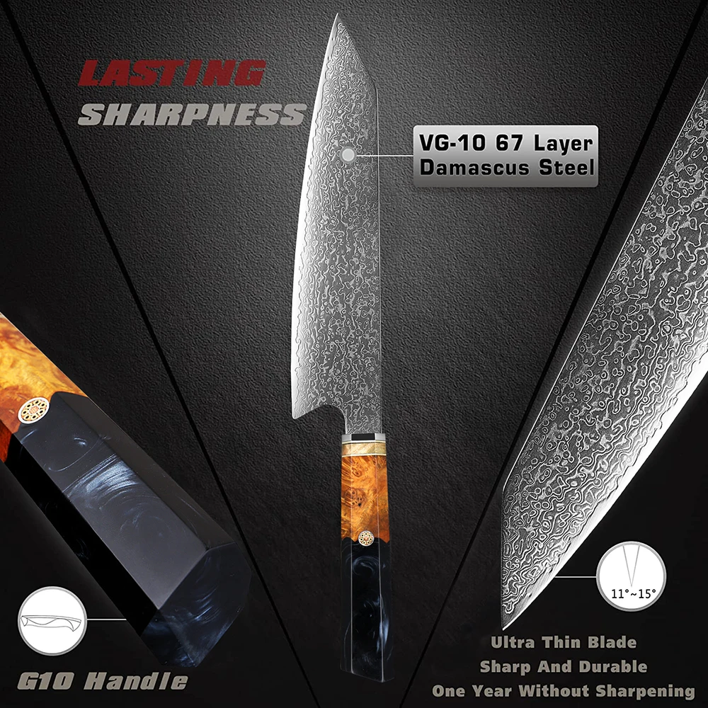 Дамасский нож шеф-повара Кирицуке 8-дюймовый кухонный Pro Sharp VG10 стальной для резки