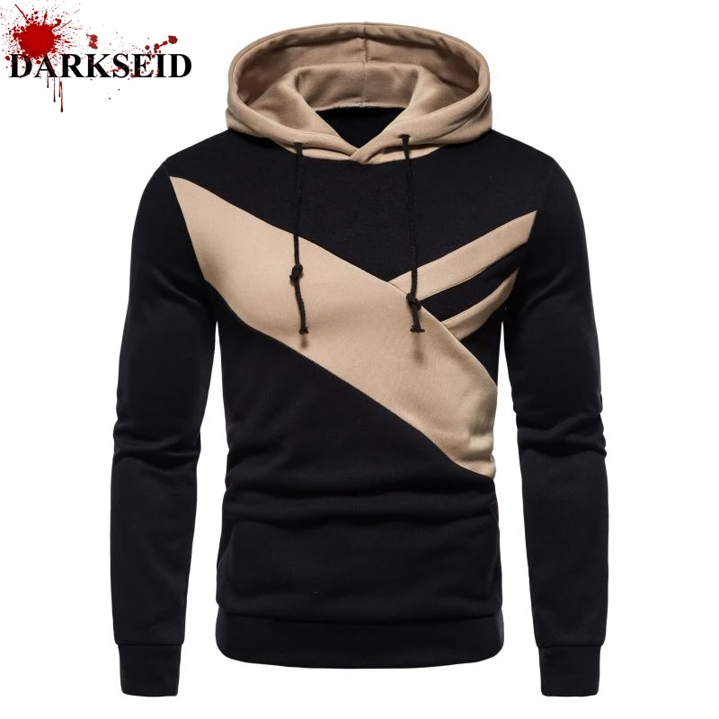 

spring new men's fashion stitching hooded sweater pocket casual hooded sweater outdoor sports sweater