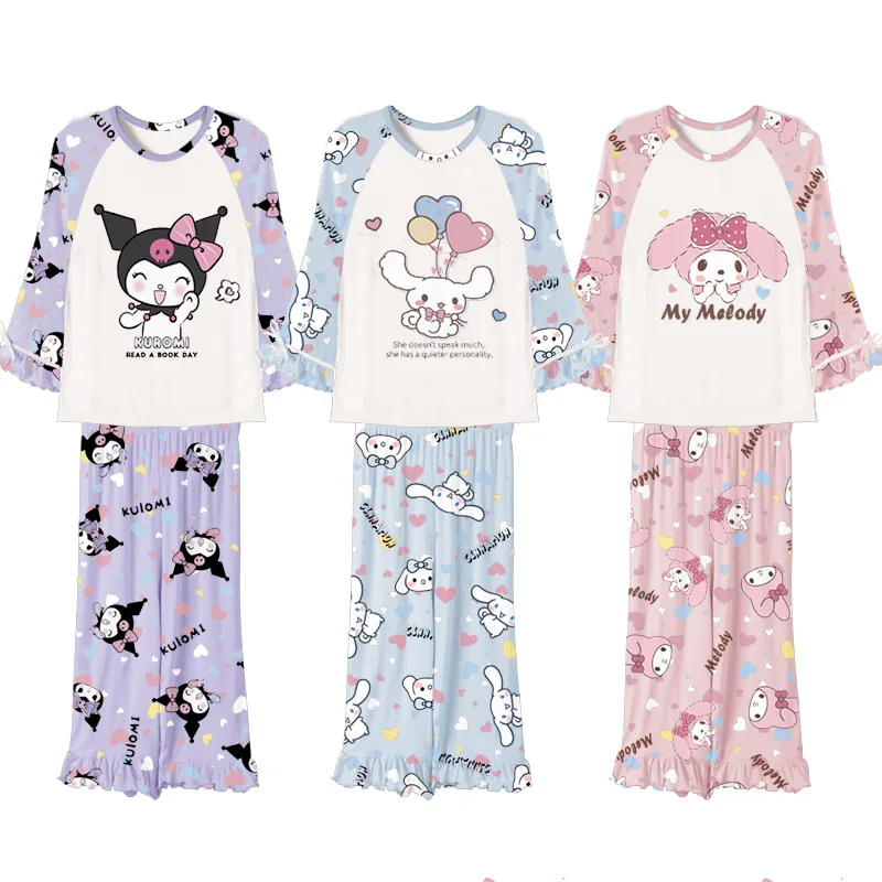 

Sanrios Kawaii Cinnamoroll MyMelody Kuromi детская одежда для сна мультяшная пижама с длинными рукавами для детей дышащая детская одежда