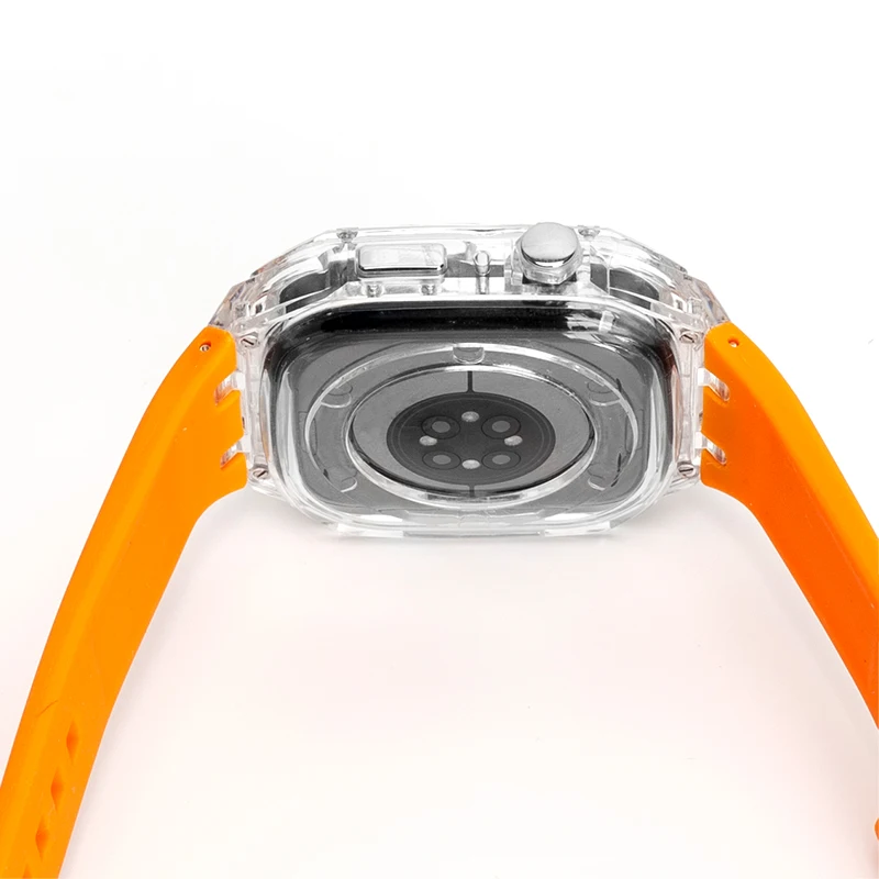 Luxury Transparent Plastic Mod AP Case Modification Kit Silicone Band For Apple Watch 8 7 6 5 4 SE Rubber Sports Strap 44mm 45mm