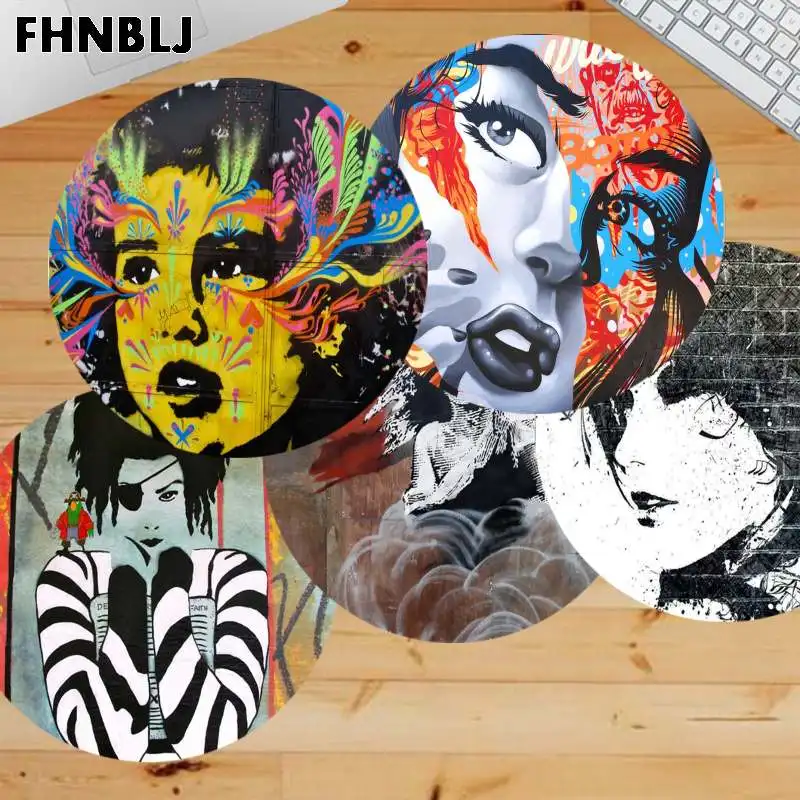 

FHNBLJ Boy Gift Pad Street Art Banksy Graffiti Gaming round Mouse Pad Computer Mats gaming Mousepad Rug For PC Laptop Notebook
