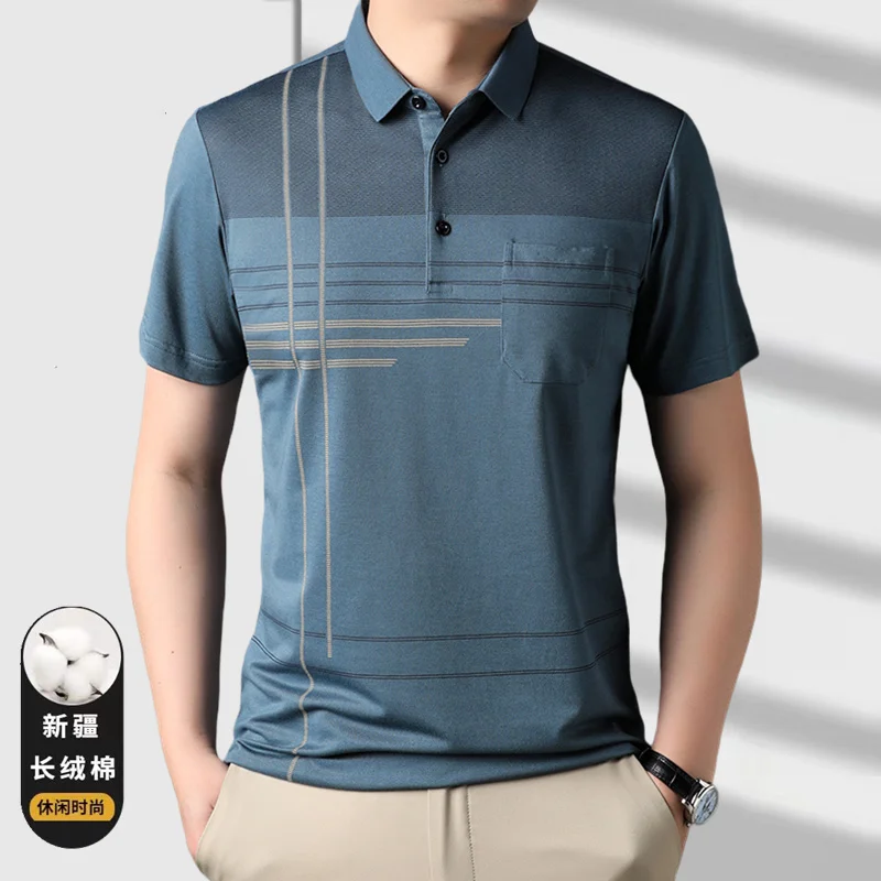

Мужская короткая футболка-поло среднего возраста с отложным воротником и рукавом до локтя, свободная Мужская футболка с настоящими карманами