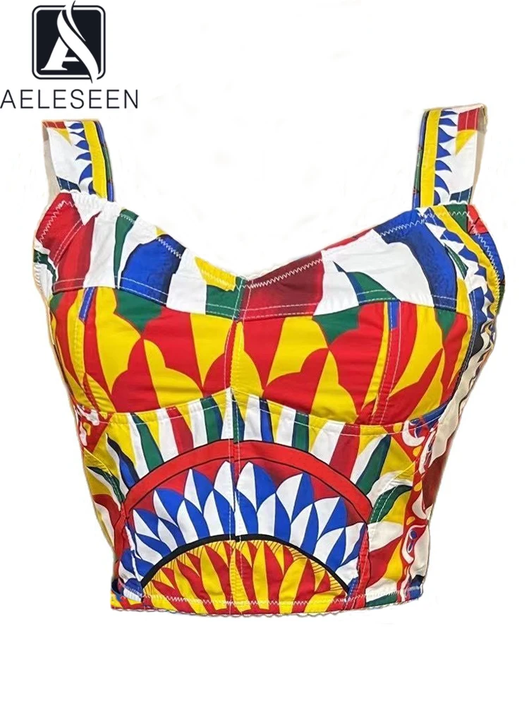 

AELESEEN Sicilian летний укороченный топ из 100% хлопка для женщин, уличная одежда, женский сексуальный жилет на бретельках с цветочным принтом