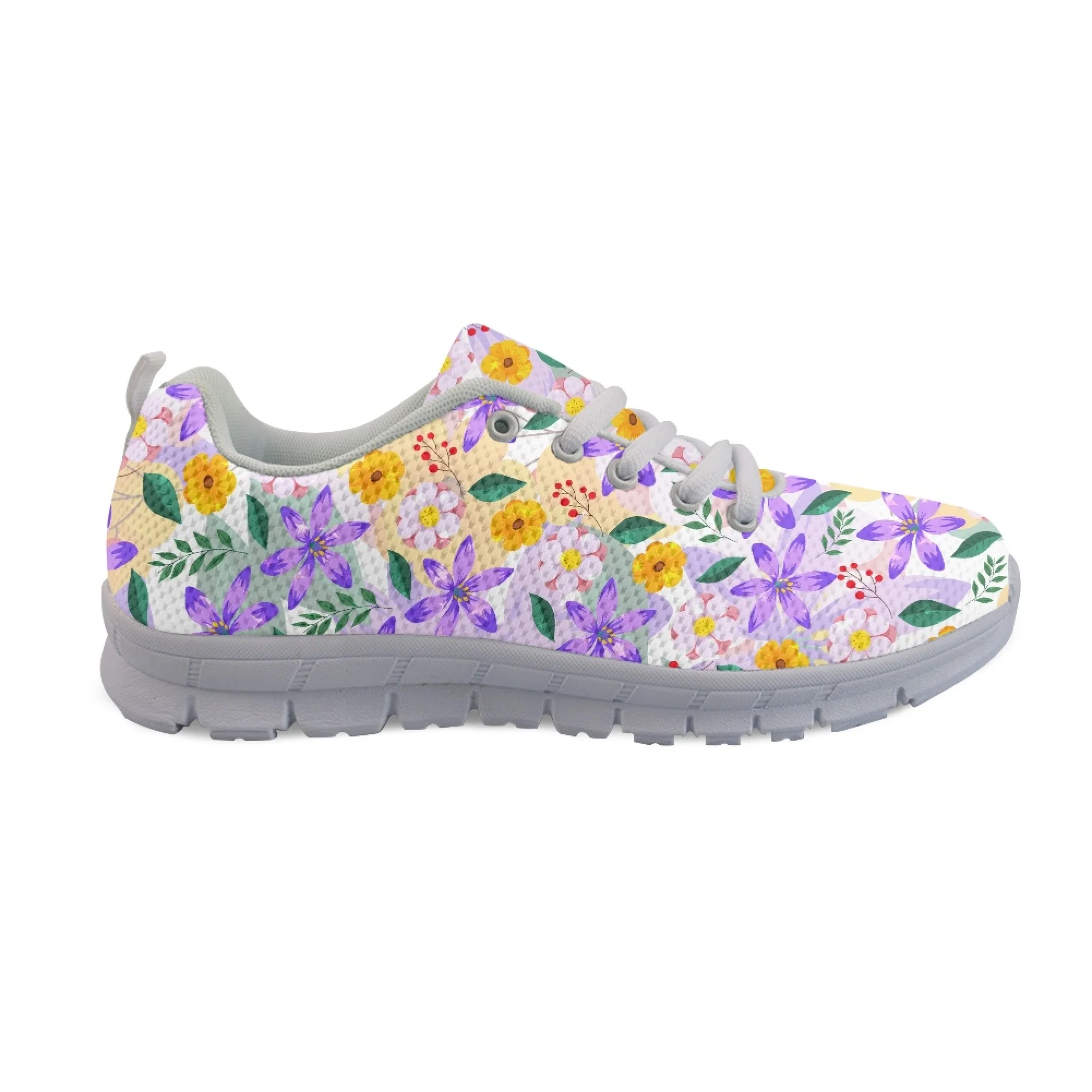 Yikeluo Green Leaves Flowers Print Women Flats Shoes Casual Sneakers Lace-up Air Mesh Ladies Comfort Sneakers Zapatillas Mujer