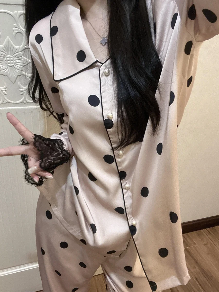 Женская пижама Sin Glee Manta Rose в горошек из ледяного шелка на весну и осень комплект