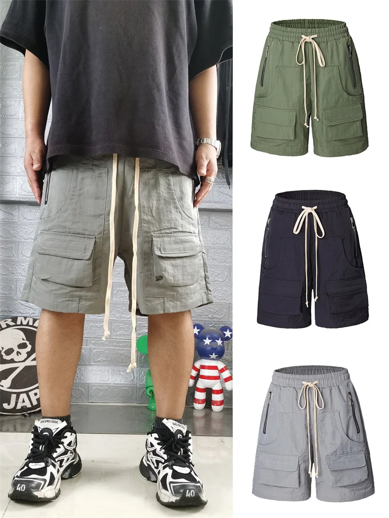 

High Street Fashion Shorts Mesh Breathable Quick Drying Drawstring Zipper Pocket Men's And Women's Capris
