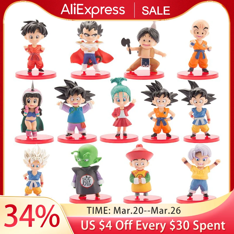 

13pcs/Set Dragon Ball Anime Figure Super Saiyan Son Goku Dende Kulilin ChiChi Q Version Model Figurine PVC Statue Collection Toy