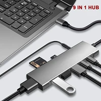 usb c hub 9 in 1 type c adapter docking station with 4k hdmivga2usb c3usb 3 0sdtfpd chargingaudio for macbook and laptop