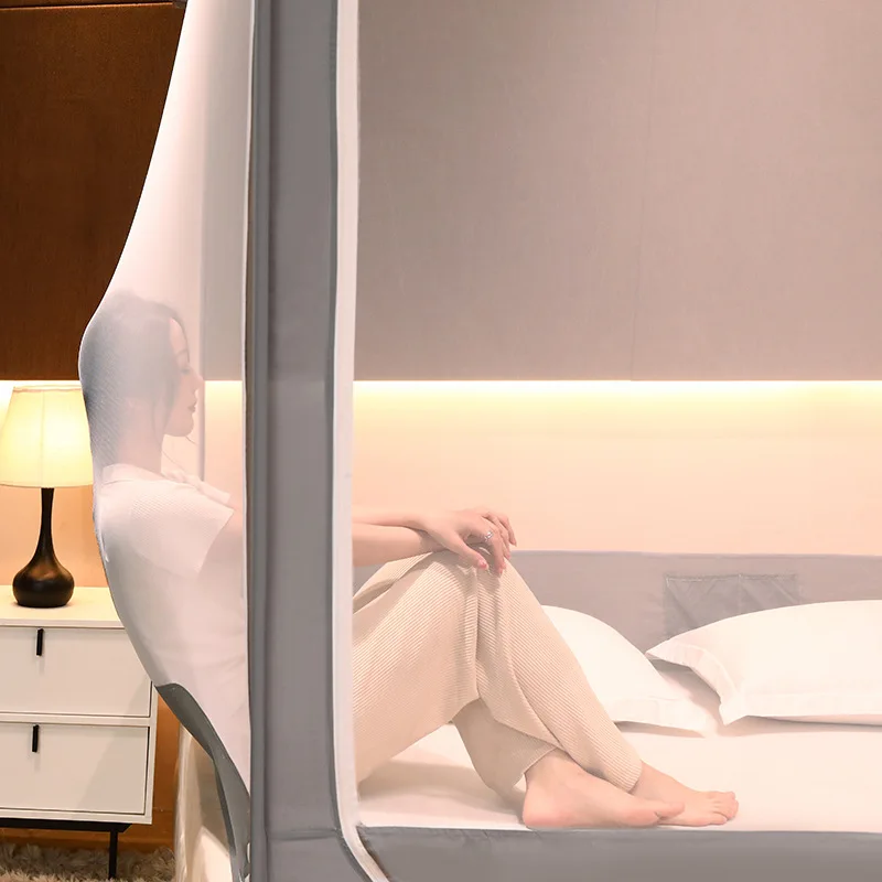Фото Летняя квадратная москитная сетка на молнии с защитой от падения, детская палатка с навесом против падения, спальная палатка, большое пространство, три двери, домашний декор №3