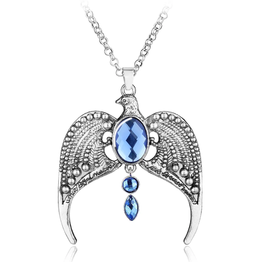 

Trend Movie Harried Potter Eagle Necklace Sapphires Rhinestones Animal Eagle Vintage Pendant Neck Chain for Men Accessories Gift