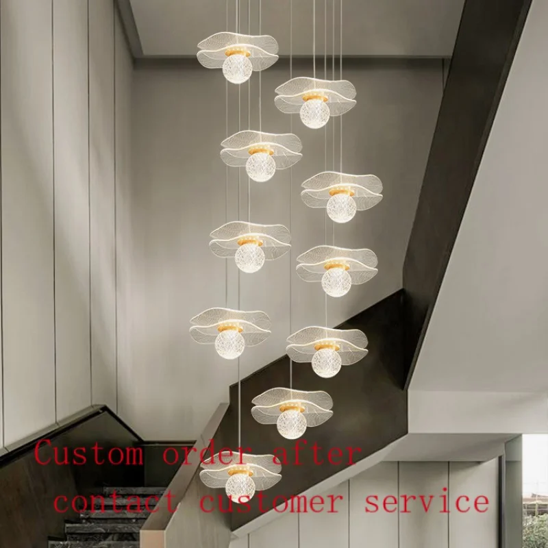 

Staircase chandelier copper light luxury chandelier bar living room loft rotating villa duplex floor chandelier