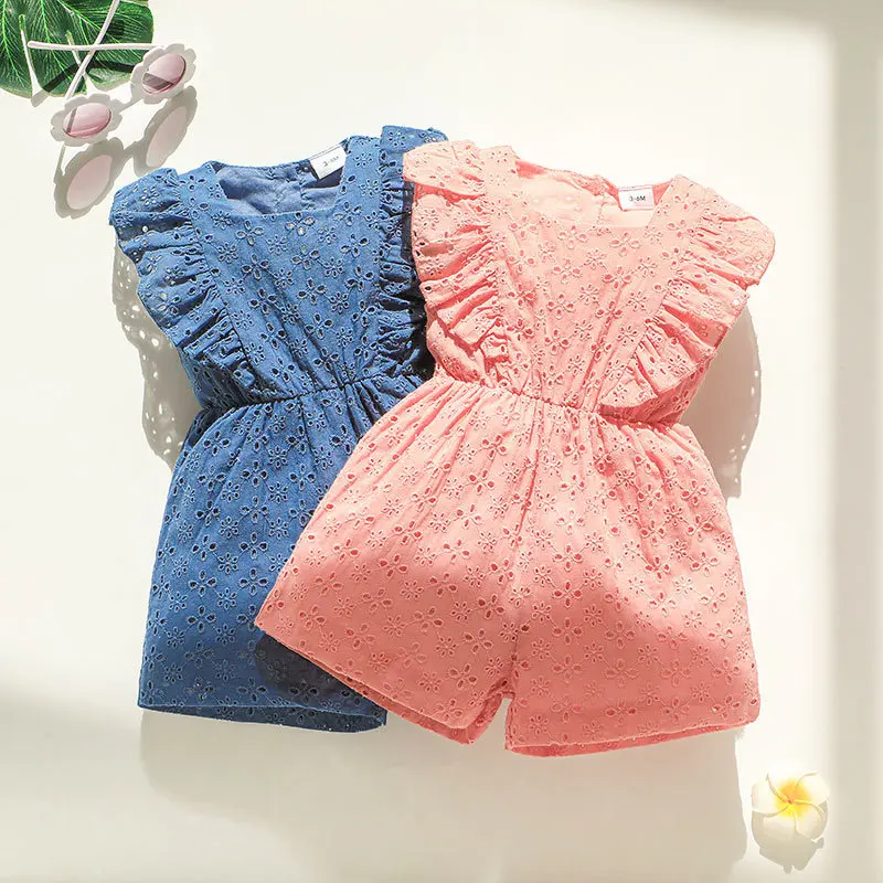

2 Colors Baby Girls Romper Newborn Toddler Summer Clothes Children Fashion Solid Embroidery Bodysuit Infant Cute Casual Jumpsuit
