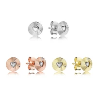 authentic 925 sterling silver sparkling rose fans hearts with crystal stud earrings for women wedding gift pandora jewelry