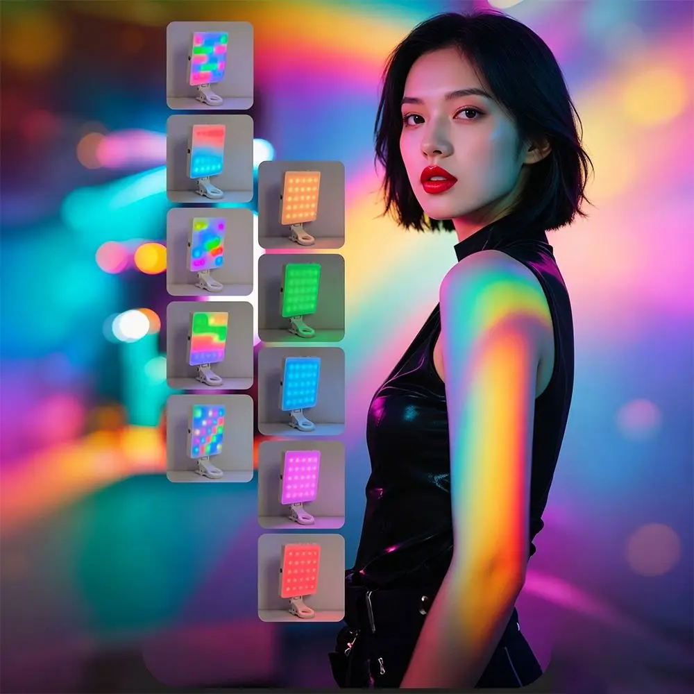 Фото Карманная магнитная светодиодная RGB-лампа для макияжа, портативная лампа-клипса для планшета, ручная лампа для селфи и фотосъемки №3