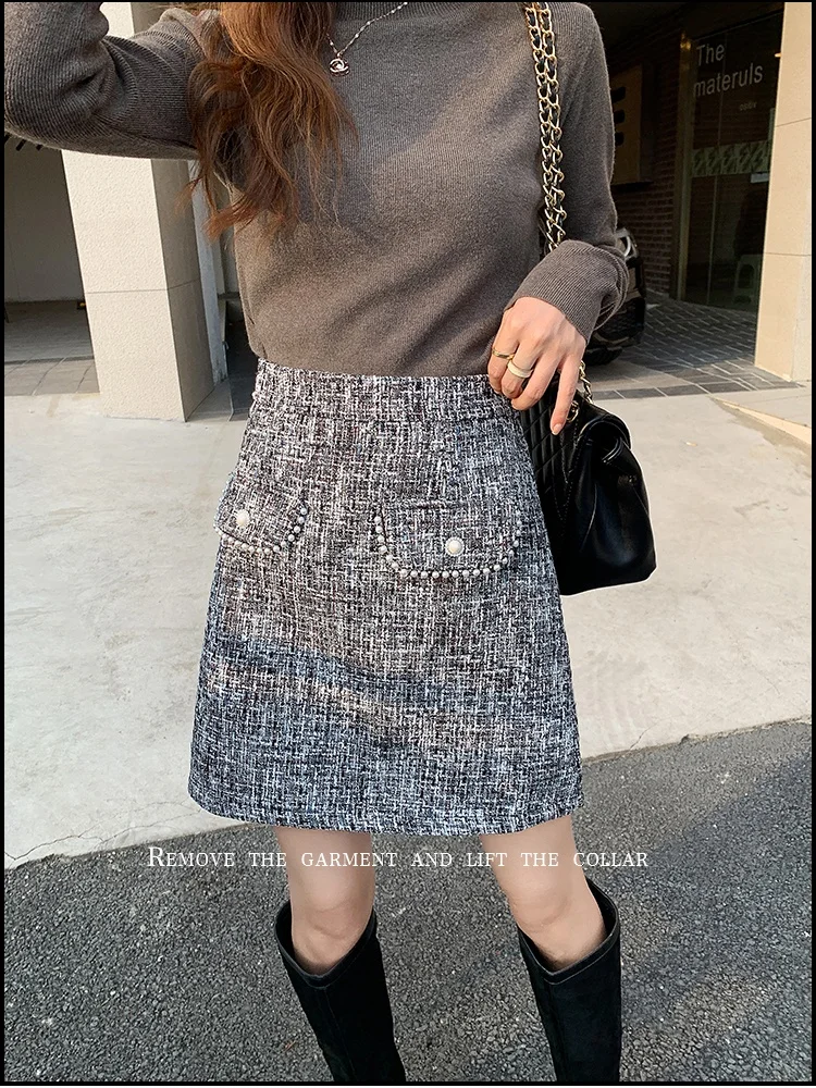 Женская твидовая мини-юбка SMTHMA маленькая шерстяная юбка А-силуэта с высокой